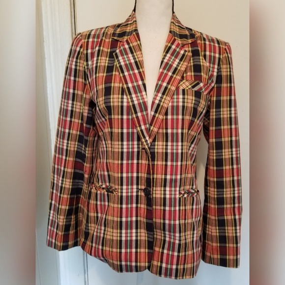 Vintage Jackets & Blazers - Dayne Taylor VINTAGE Blazer Plaid Navy Red Buttons